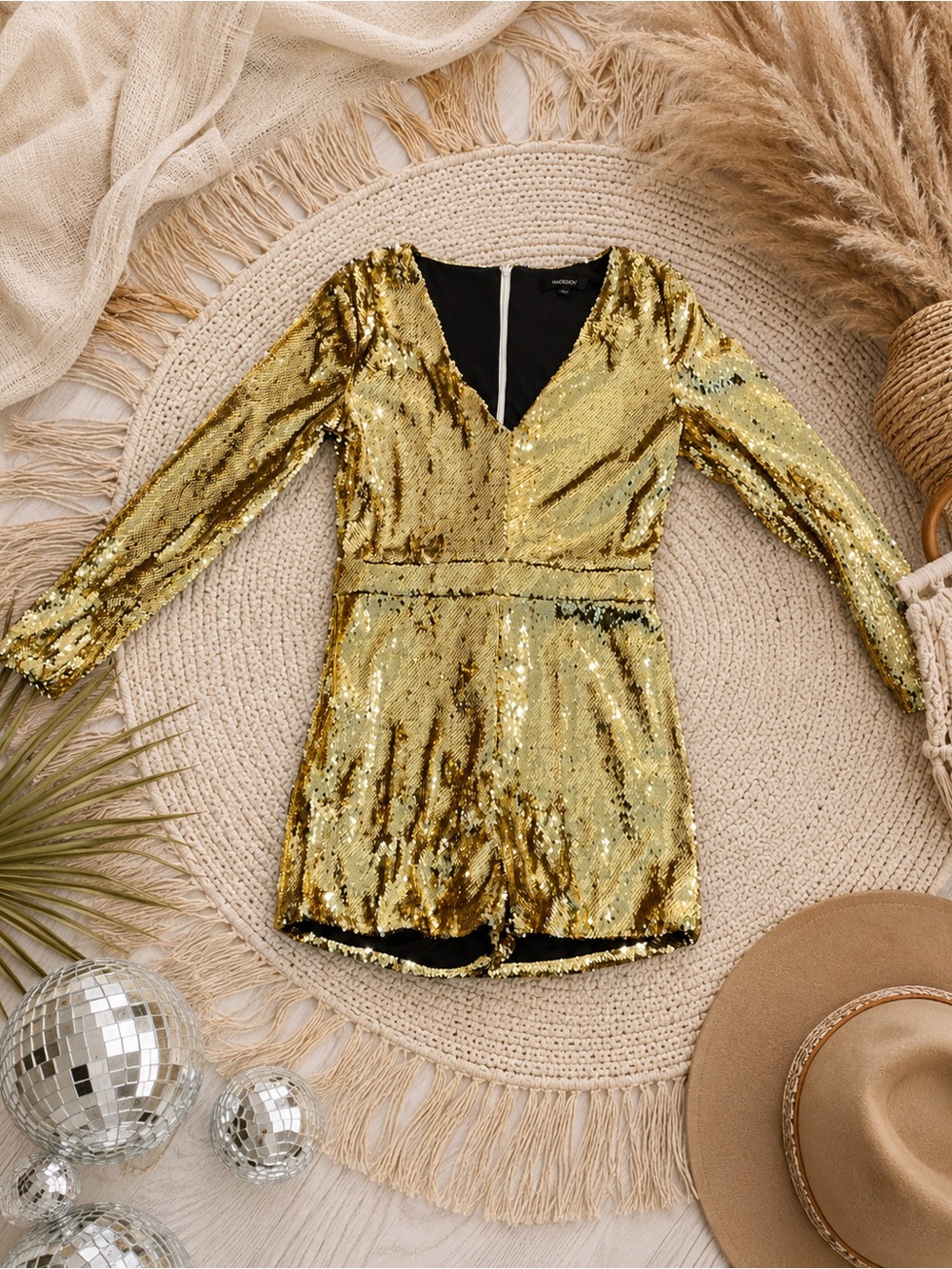 Disco Cowgirl Gold Sequin Romper | Boho Festival Glam |